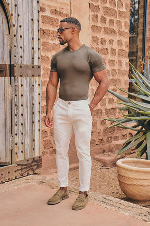 Athletic Fit Cotton Stretch Chino Pants in Chalk - TAILORED ATHLETE - USA
