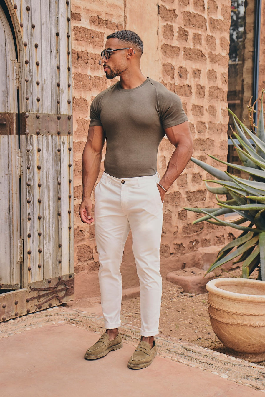 Athletic Fit Cotton Stretch Chino Pants in Chalk - TAILORED ATHLETE - USA
