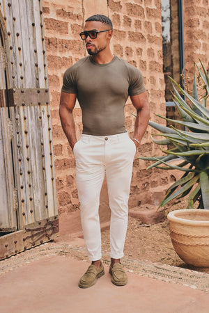 Athletic Fit Cotton Stretch Chino Pants in Chalk - TAILORED ATHLETE - USA