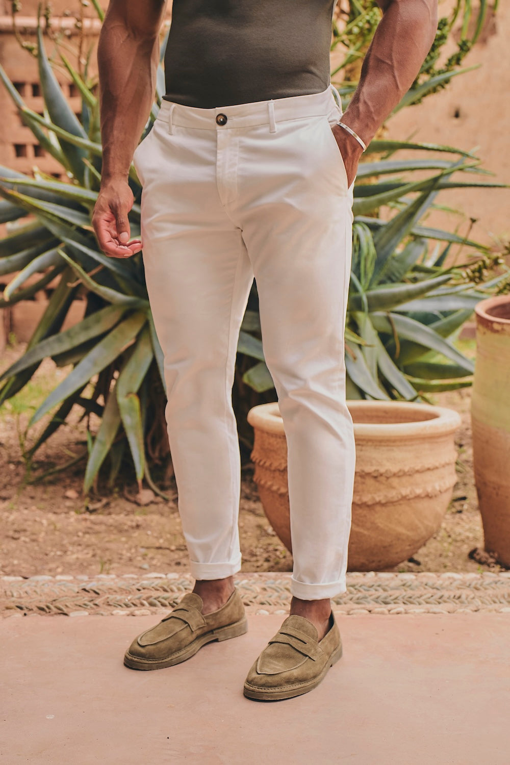 Athletic Fit Cotton Stretch Chino Pants in Chalk - TAILORED ATHLETE - USA