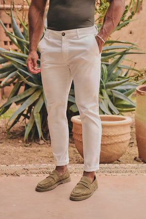 Athletic Fit Cotton Stretch Chino Pants in Chalk - TAILORED ATHLETE - USA
