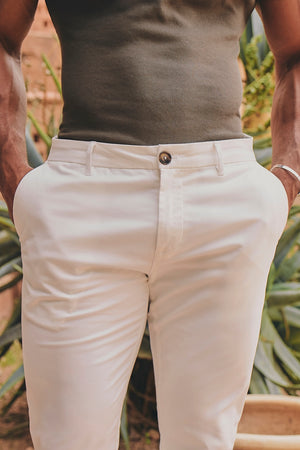 Athletic Fit Cotton Stretch Chino Pants in Chalk - TAILORED ATHLETE - USA