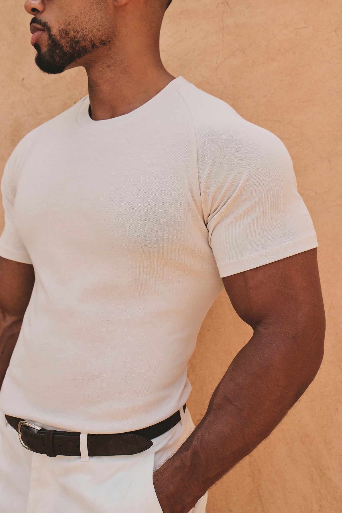 Knit Look T-Shirt in Alabaster