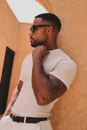 Knit Look T-Shirt in Alabaster