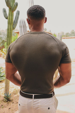 Knit Look T-Shirt in Dark Khaki - TAILORED ATHLETE - USA