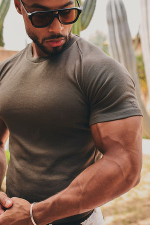 Knit Look T-Shirt in Dark Khaki - TAILORED ATHLETE - USA