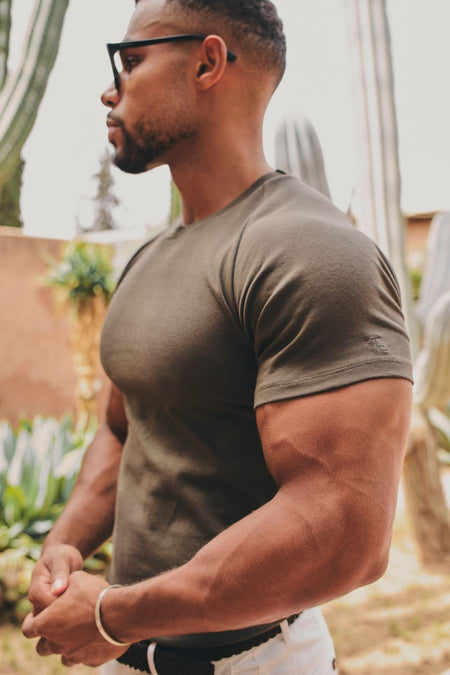 Knit Look T-Shirt in Dark Khaki - TAILORED ATHLETE - USA