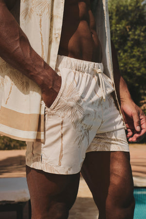 Quick Dry Printed Palm Print Swim Short in Neutral