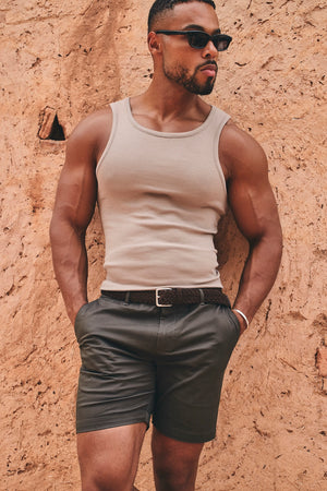 Athletic Fit Stretch Chino Shorts 7" in Dark Khaki