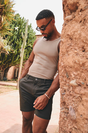 Athletic Fit Stretch Chino Shorts 7" in Dark Khaki
