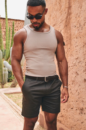 Athletic Fit Stretch Chino Shorts 7" in Dark Khaki