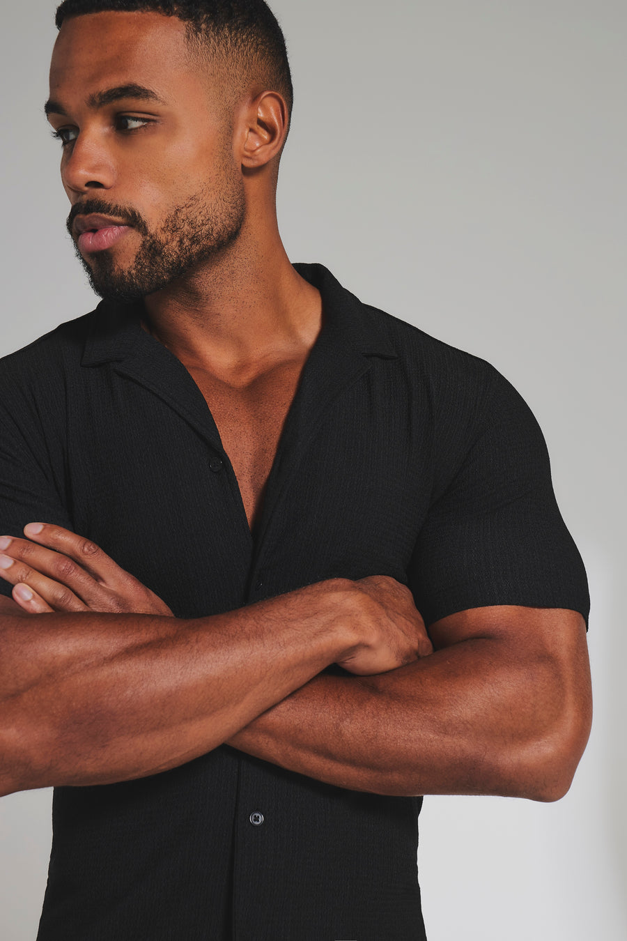 Textured Cuban Collar Shirt in Black