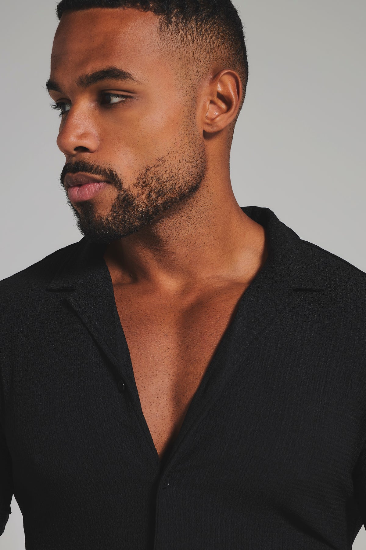Textured Cuban Collar Shirt in Black