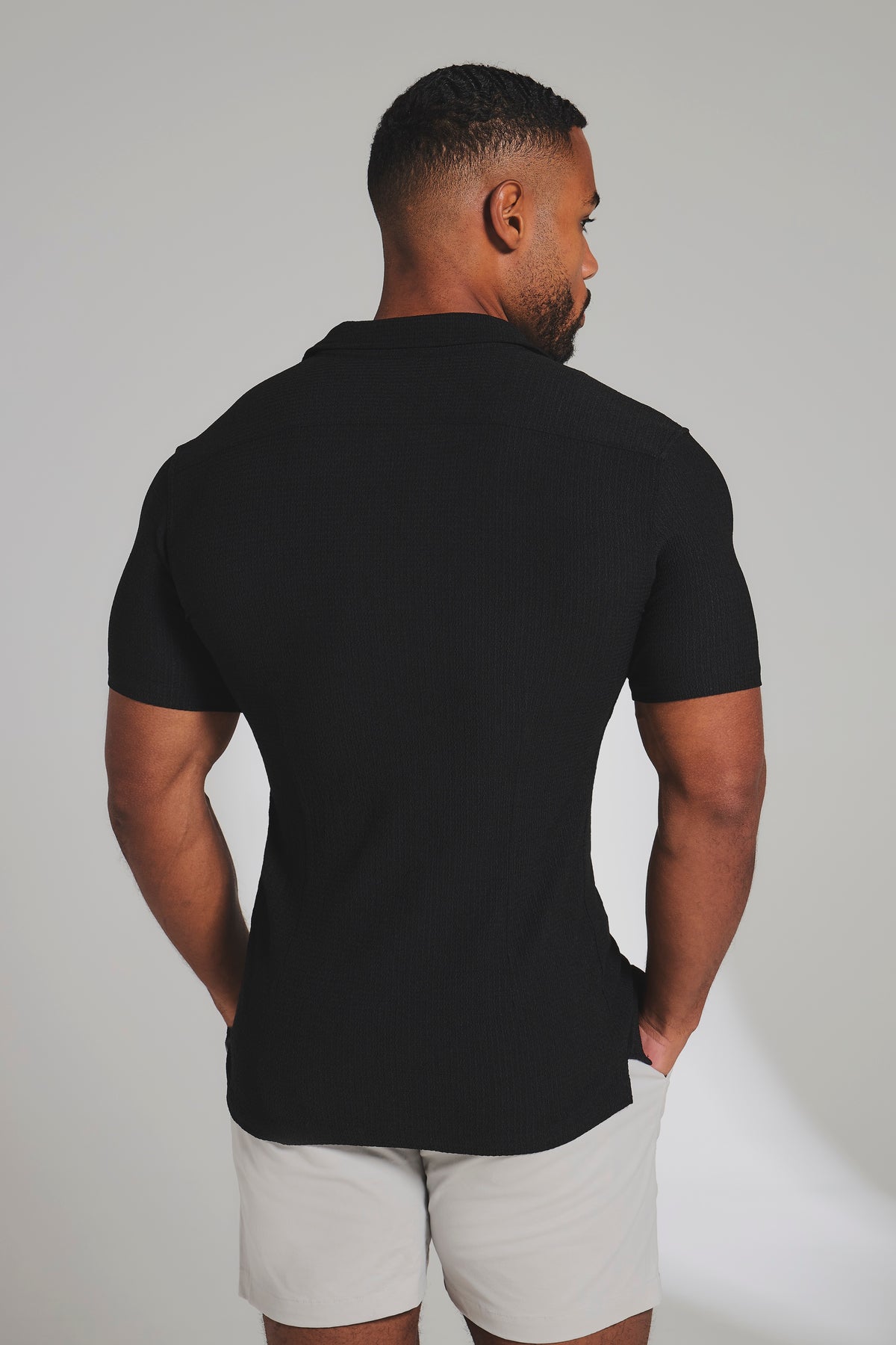 Textured Cuban Collar Shirt in Black