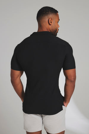 Textured Cuban Collar Shirt in Black
