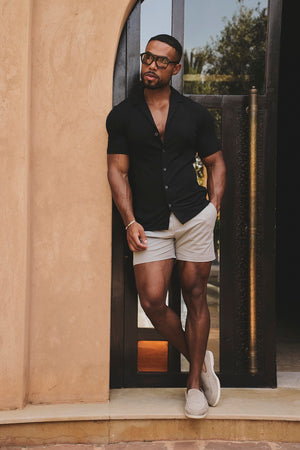 Textured Cuban Collar Shirt in Black - TAILORED ATHLETE - USA