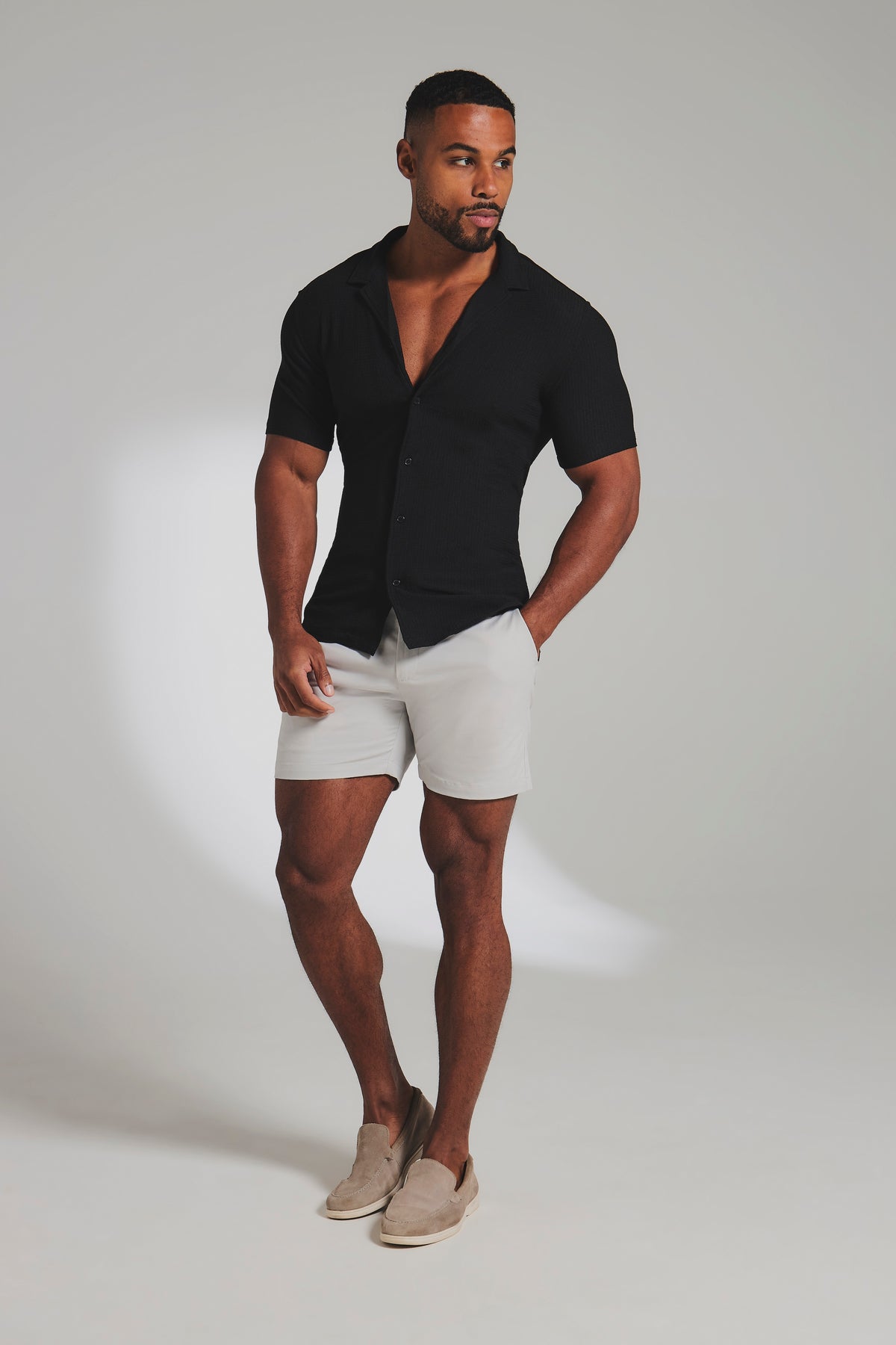 Textured Cuban Collar Shirt in Black