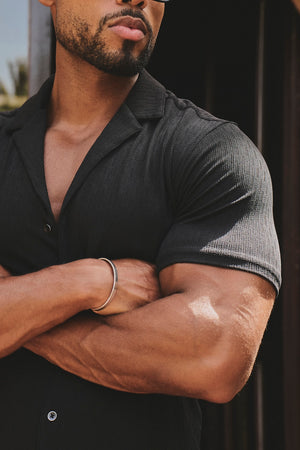 Textured Cuban Collar Shirt in Black - TAILORED ATHLETE - USA