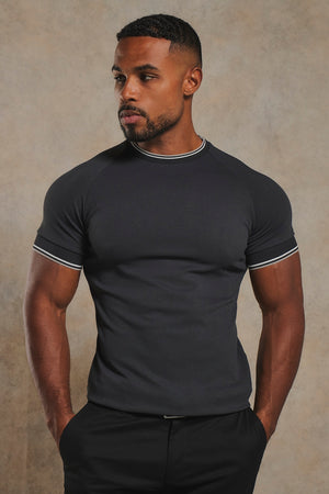 Textured Tipped T-Shirt in Charcoal with White & Grey Tipping