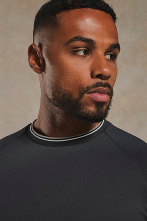 Textured Tipped T-Shirt in Charcoal with White & Grey Tipping