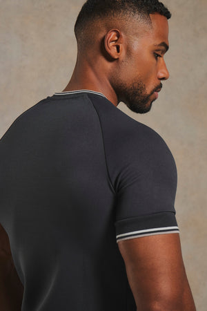 Textured Tipped T-Shirt in Charcoal with White & Grey Tipping