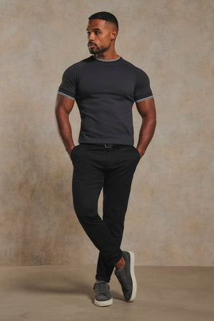 Textured Tipped T-Shirt in Charcoal with White & Grey Tipping