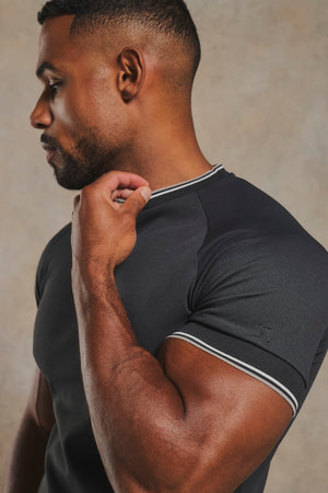 Textured Tipped T-Shirt in Charcoal with White & Grey Tipping