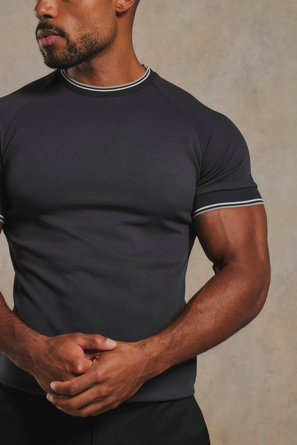 Textured Tipped T-Shirt in Charcoal with White & Grey Tipping