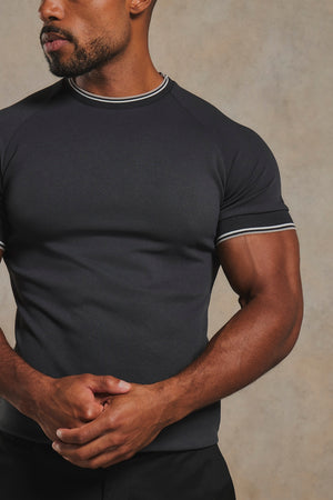 Textured Tipped T-Shirt in Charcoal with White & Grey Tipping