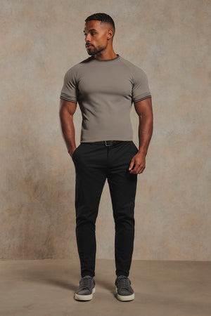 Textured Tipped T-Shirt in Mocha with Navy & Brown Tipping