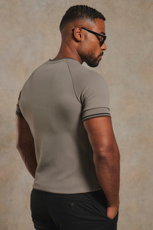 Textured Tipped T-Shirt in Mocha with Navy & Brown Tipping