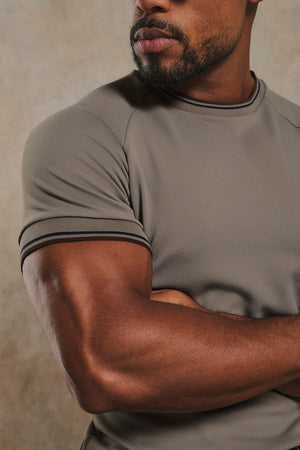 Textured Tipped T-Shirt in Mocha with Navy & Brown Tipping