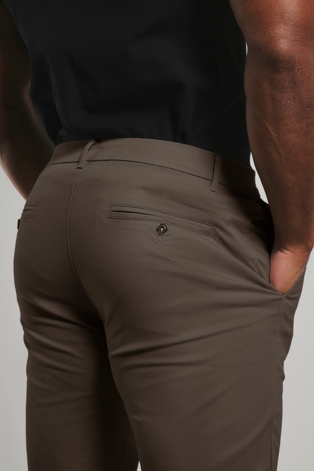 Athletic Fit Cotton Stretch Chino Trousers in Dark Taupe