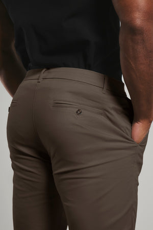 Athletic Fit Cotton Stretch Chino Trousers in Dark Taupe