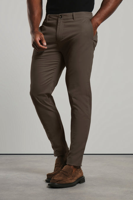 Athletic Fit Cotton Stretch Chino Trousers in Dark Taupe