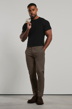 Athletic Fit Cotton Stretch Chino Trousers in Dark Taupe