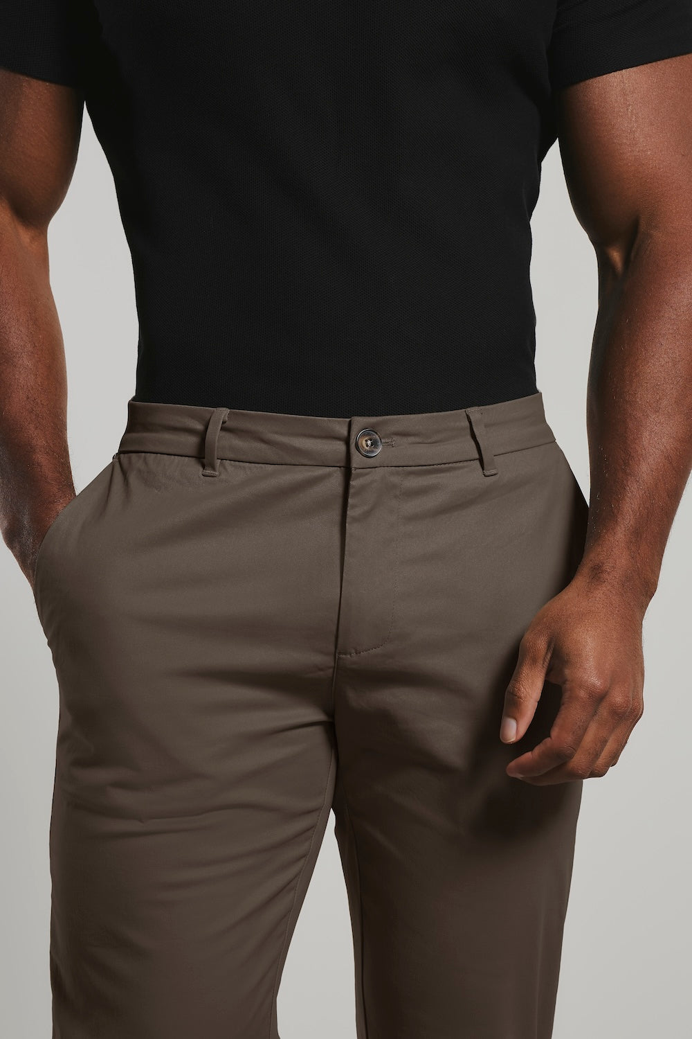 Athletic Fit Cotton Stretch Chino Trousers in Dark Taupe