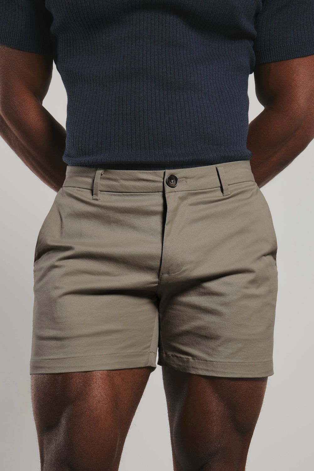 Athletic Fit Stretch Chino Shorts 5" in Stone