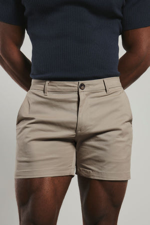 Athletic Fit Stretch Chino Shorts 5" in Stone