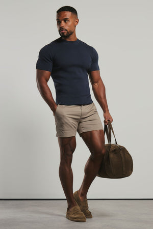 Athletic Fit Stretch Chino Shorts 5" in Stone