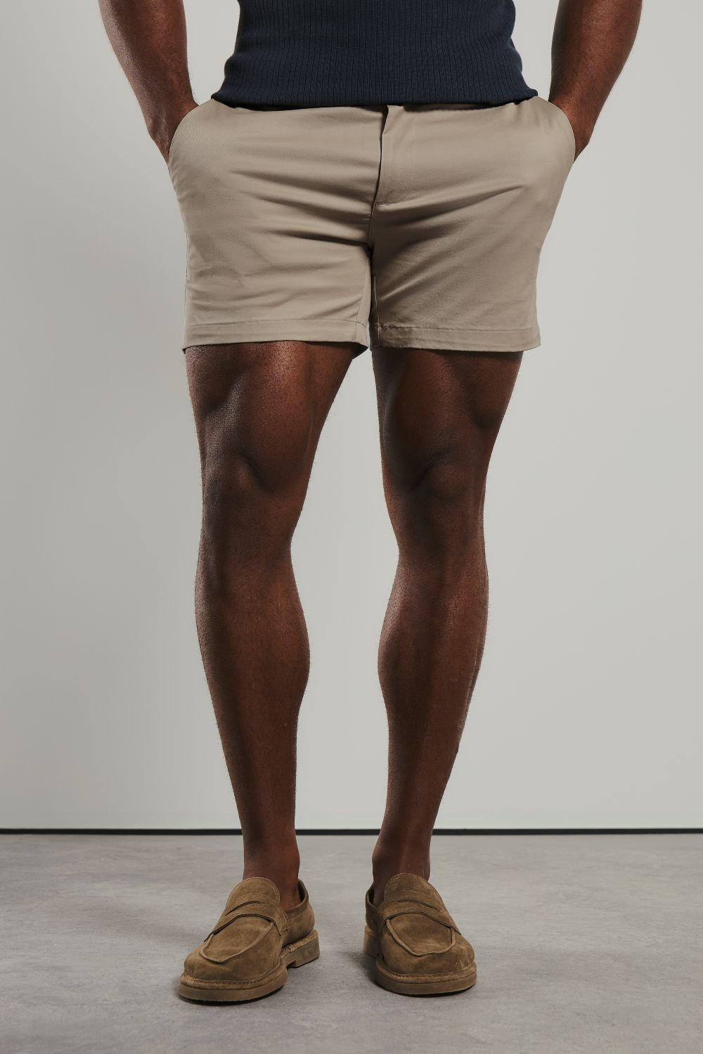 Athletic Fit Stretch Chino Shorts 5" in Stone