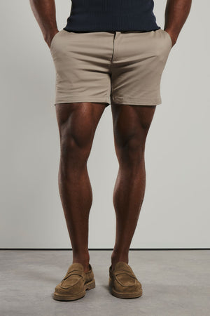 Athletic Fit Stretch Chino Shorts 5" in Stone