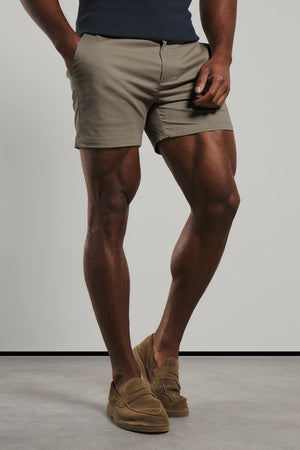 Athletic Fit Stretch Chino Shorts 5" in Stone