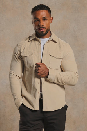 Cord Overshirt in Ecru