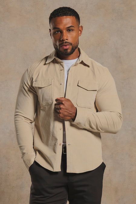 Cord Overshirt in Ecru