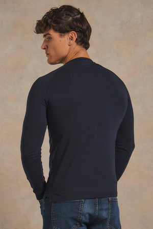 Tipped Long Sleeve T-Shirt in Navy with Khaki Tipping