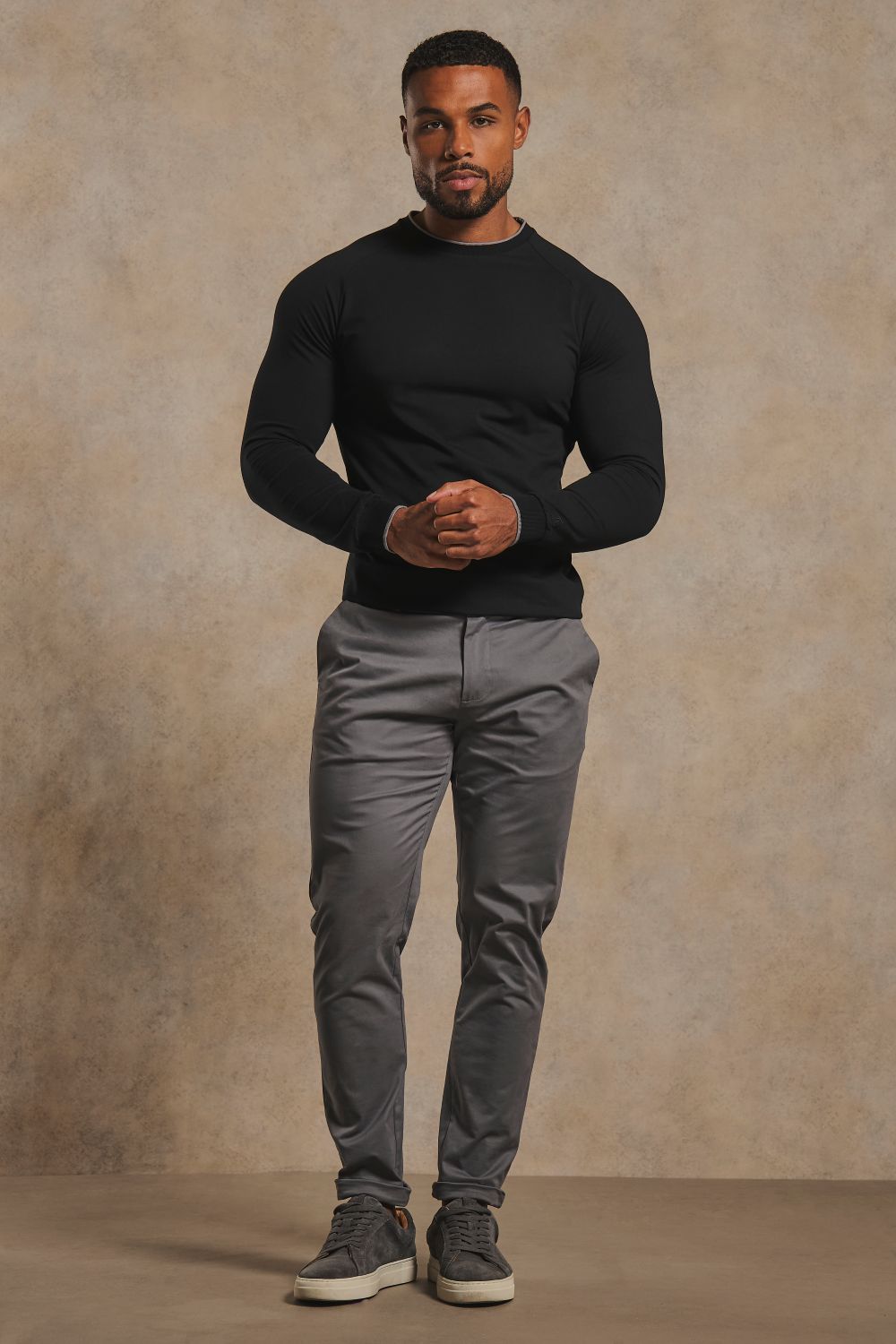 Tipped Long Sleeve T-Shirt in Black with Graphite Tipping