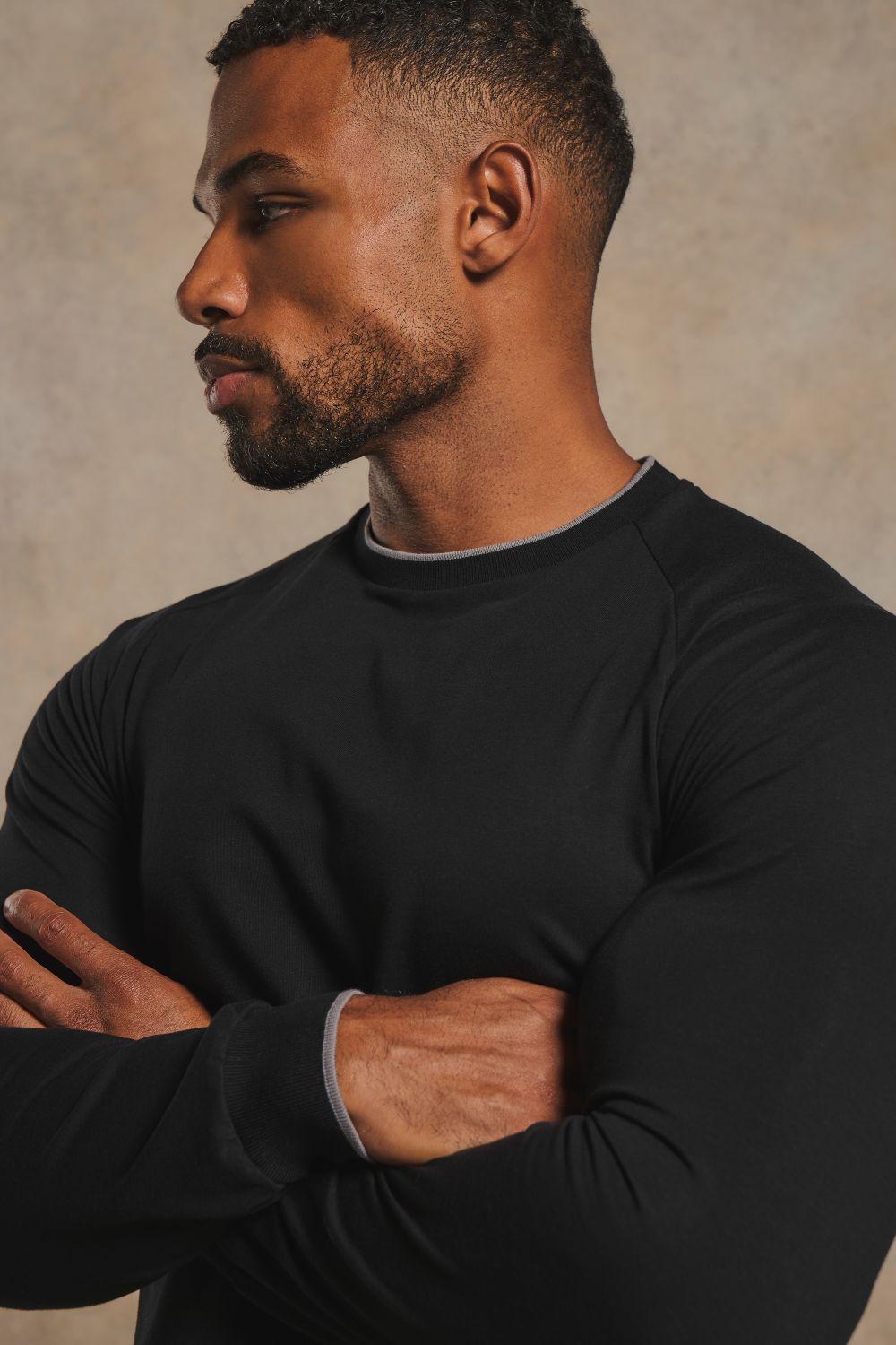 Tipped Long Sleeve T-Shirt in Black with Graphite Tipping