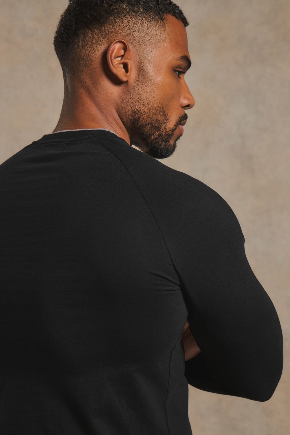 Tipped Long Sleeve T-Shirt in Black with Graphite Tipping