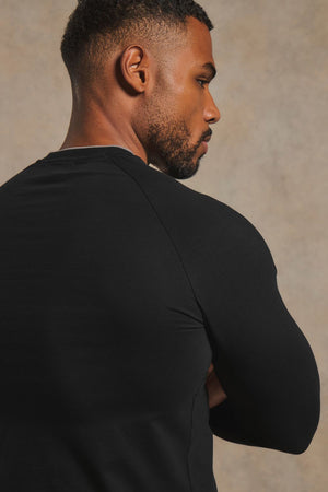 Tipped Long Sleeve T-Shirt in Black with Graphite Tipping